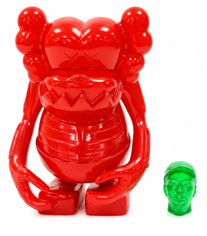 KAWS × Bounty Hunter “Skull Kun” — Red with Green KAWS Head