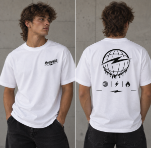HEATWAVES Men's Oversized White Tee — heatwaves logo